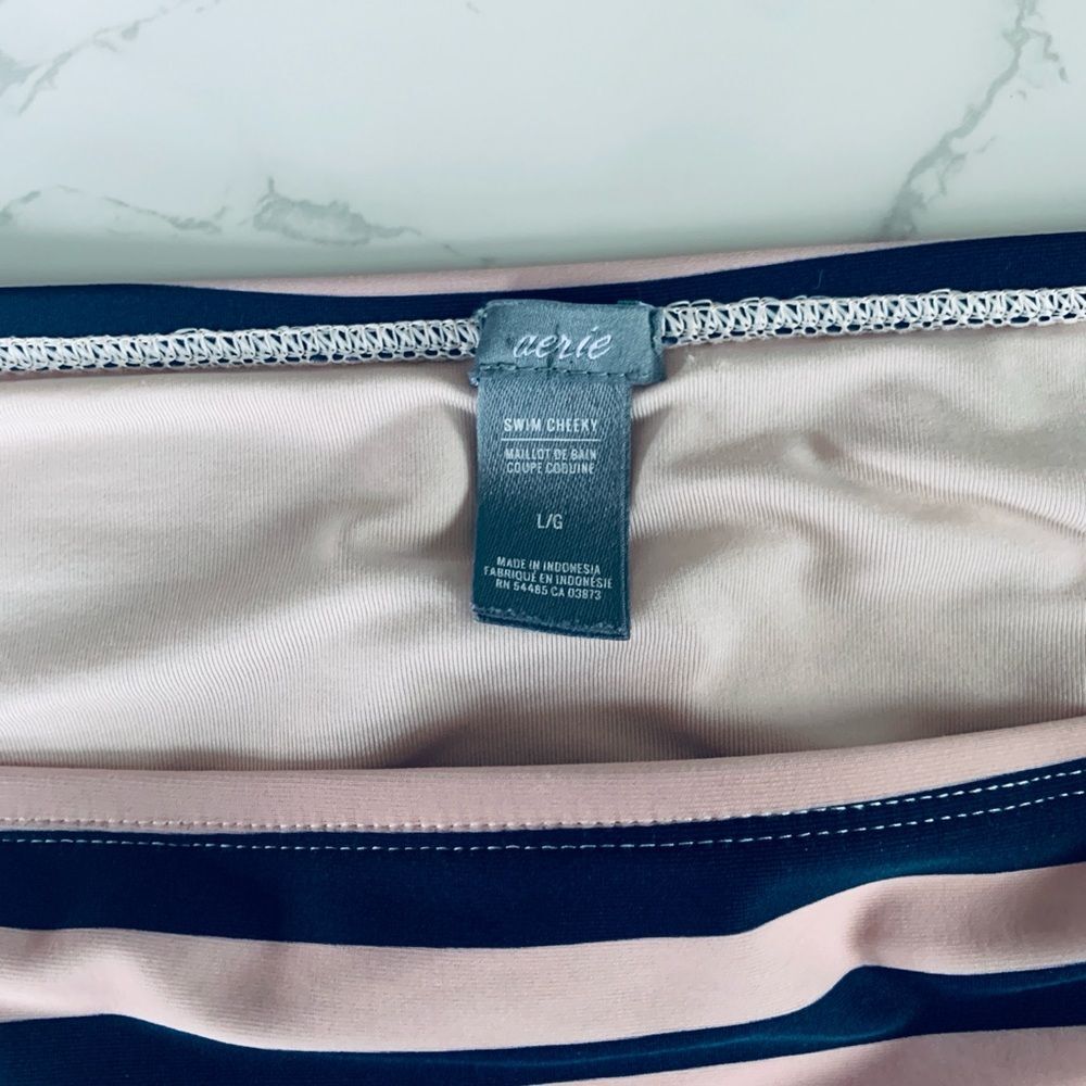 Aerie Swim Cheeky Bottoms Navy and Peach | Large - Picture 2 of 5